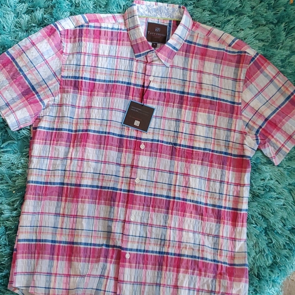 nwt men's pink / white s/s tattersall London shirt - Picture 1 of 4